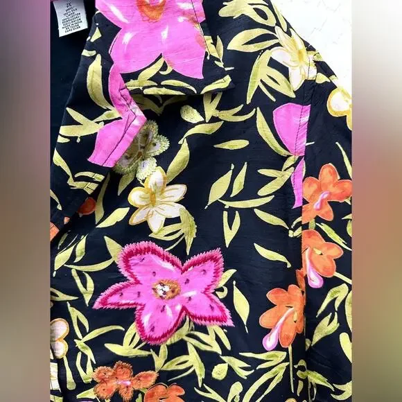 LAURA ASHLEY | Woman Silk Floral Embroidered Blouse Black Pink Boho | Size 2X - Picture 4 of 8